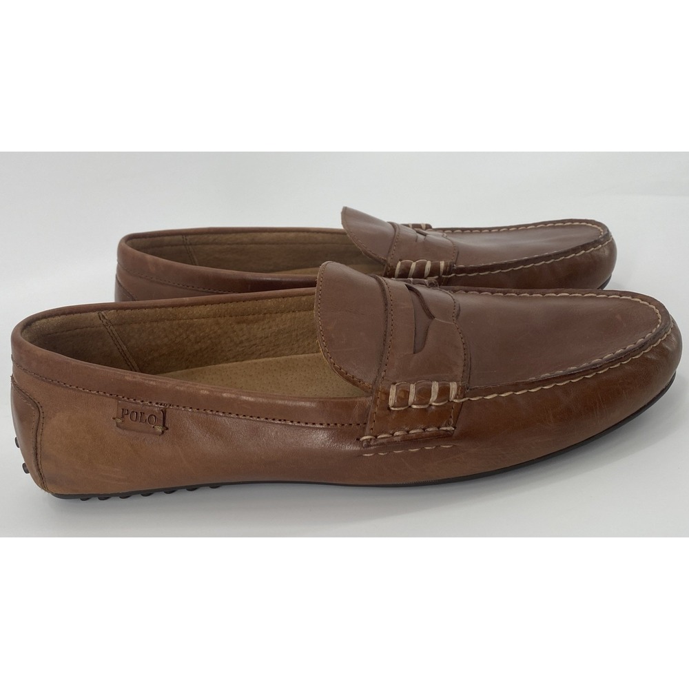 Polo Ralph Lauren Wes Shoes Driving Loafers Men's 14 D Brown Leather Slip Ons